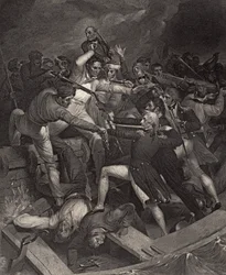 ネルソンとスペインの打ち上げとの対立、ロバートサウジー（1774-1843）による「ネルソンの生涯」のイラスト、1813年に初公開